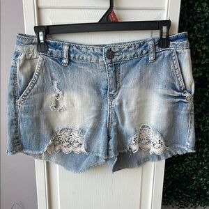 Rue21 Blue and White Jean Shorts Distressed Frayed Hem